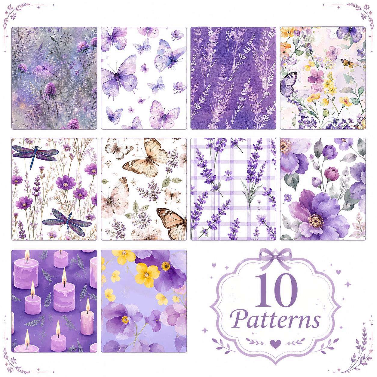 10pcs Vintage Butterfly Purple Pattern Jelly Roll Fabric Strips 2.5X19.7inch Pre-cut 100% Polyester for Patchwork Quilts, Table Runners, Placemats, Tote Bags, Storage Pouches, Makeup Bags, Coasters, Quilt Blocks & Binding