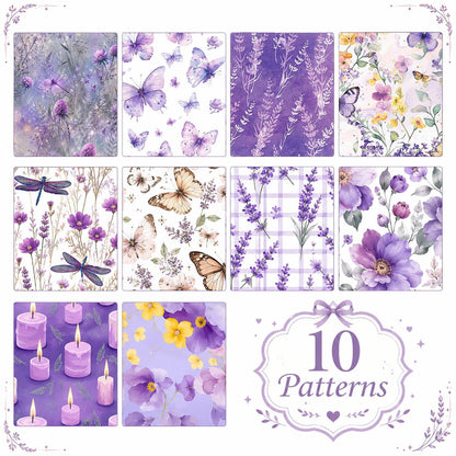 10pcs Vintage Butterfly Purple Pattern Jelly Roll Fabric Strips 2.5X19.7inch Pre-cut 100% Polyester for Patchwork Quilts, Table Runners, Placemats, Tote Bags, Storage Pouches, Makeup Bags, Coasters, Quilt Blocks & Binding