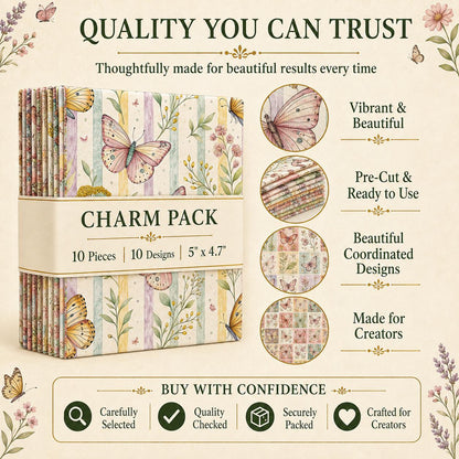 10Pc/Set Flower Stripe Butterfly Series Fat Quarter Fabric, Pre-Cut Square Fabric Assort, Fabric Set, Craft Fabric, Handmade DIY Patchwork Fabric,Home Quilting Sewing Fabric, Packaging Fabric, Scrapbooking Craft Hobbyist