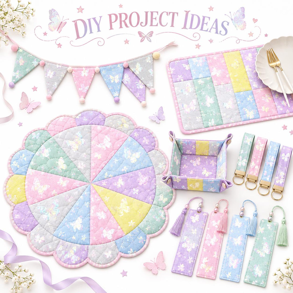 10pcs Vintage Butterfly Mesh Gauze Lace Series Jelly Roll Fabric Strips 2.5X19.7inch Pre-cut 100% Polyester for Patchwork Quilts, Table Runners, Placemats, Tote Bags, Storage Pouches, Makeup Bags, Coasters, Quilt Blocks & Binding Multi-color