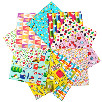 10Pc/set 7.87x7.87inch(20x20cm) letters pencil Precut Quilting Fabric Fat Quarter Fabric Bundle, Polyester Quilting Squares for Patchwork, DIY Crafts Projects, DIY Wallet Making