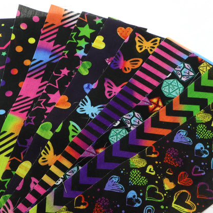 10Pc/Set, Making 10 Images 1pc Each, Each Size: 6.3*50cm Dark Series Dots Butterfly Iridescent Series Sliced Fabric Set Style Combination, Polyester Jelly Roll Fabric Strips, Pre-Cut Quilting Squares, For Quilting DIY, Handicrafts And Sewing, Blankets, Ru
