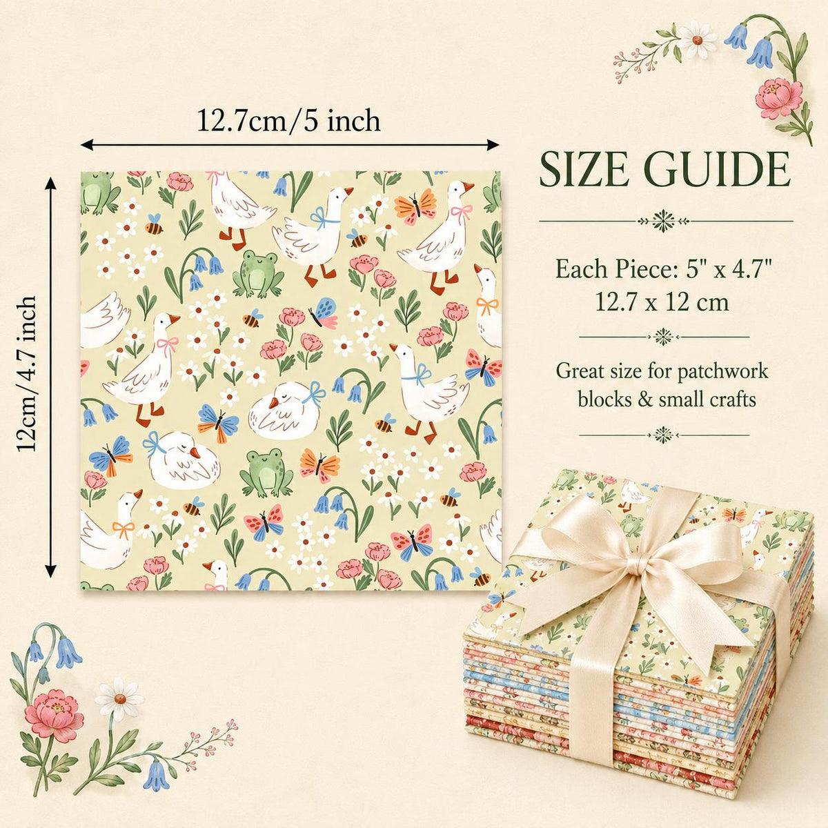 10pcs Charm Pack Set Duck Fruit Berry Pattern Vintage Style Handmade DIY with Rich Color and Texture Elements 100% Polyester Patchwork in 10 Design Styles Suitable for Patchwork DIY Craft Projects DIY Wallet Making Gift Giving Bag Making Mother's Day Gift