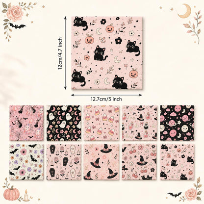 10Pc/Set Halloween Series Flower Bowknot Skull Pumpkin Cat Candy Cherry Mushroom Bat Rose Fat Quarter Fabric, Pre-Cut Square Fabric Assort, Fabric Set, Craft Fabric, Handmade DIY Patchwork Fabric,Home Quilting Sewing Fabric, Packaging Fabric, Scrapbooking