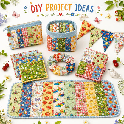 10Pc/Set, Making 10 Images 1pc Each, Each Size: 6.3*50cm Floral Apple Caterpillar Series Sliced Fabric Set Style Combination, Polyester Jelly Roll Fabric Strips, Pre-Cut Quilting Squares, For Quilting DIY, Handicrafts And Sewing, Blankets, Rugs