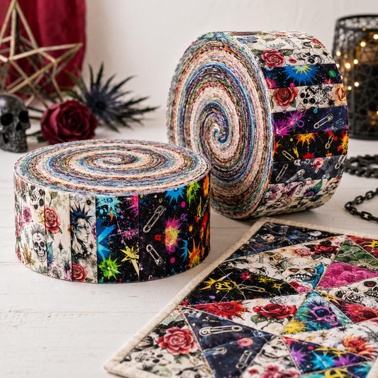 10pcs Vintage Skull Halloween Pattern Jelly Roll Fabric Strips 2.5X19.7inch Pre-Cut 100% Polyester For Patchwork Quilts, Table Runners, Placemats, Tote Bags, Storage Pouches, Makeup Bags, Coasters, Quilt Blocks & Binding