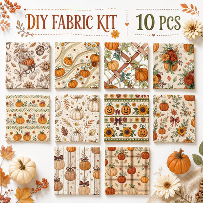 10Pc/Set Autumn Pumpkin Series Plaid Bowknot Flower Fat Quarter Fabric, Pre-Cut Square Fabric Assort, Fabric Set, Craft Fabric, Handmade DIY Patchwork Fabric,Home Quilting Sewing Fabric, Packaging Fabric, Scrapbooking Craft Hobbyist