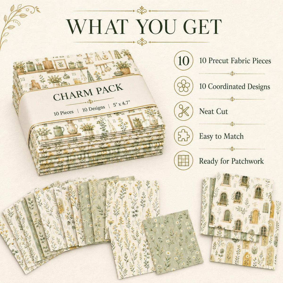 10pcS Charm Pack Set Plant Floral Pattern VIntage Style Handmade DIY With Rich Color and Texture Elements 100% Polyester Patchwork in 10 Design Styles Suitable For Patchwork DIY Craft Projects DIY Wallet Making Gift Giving Bag Making Mother's Day Gift