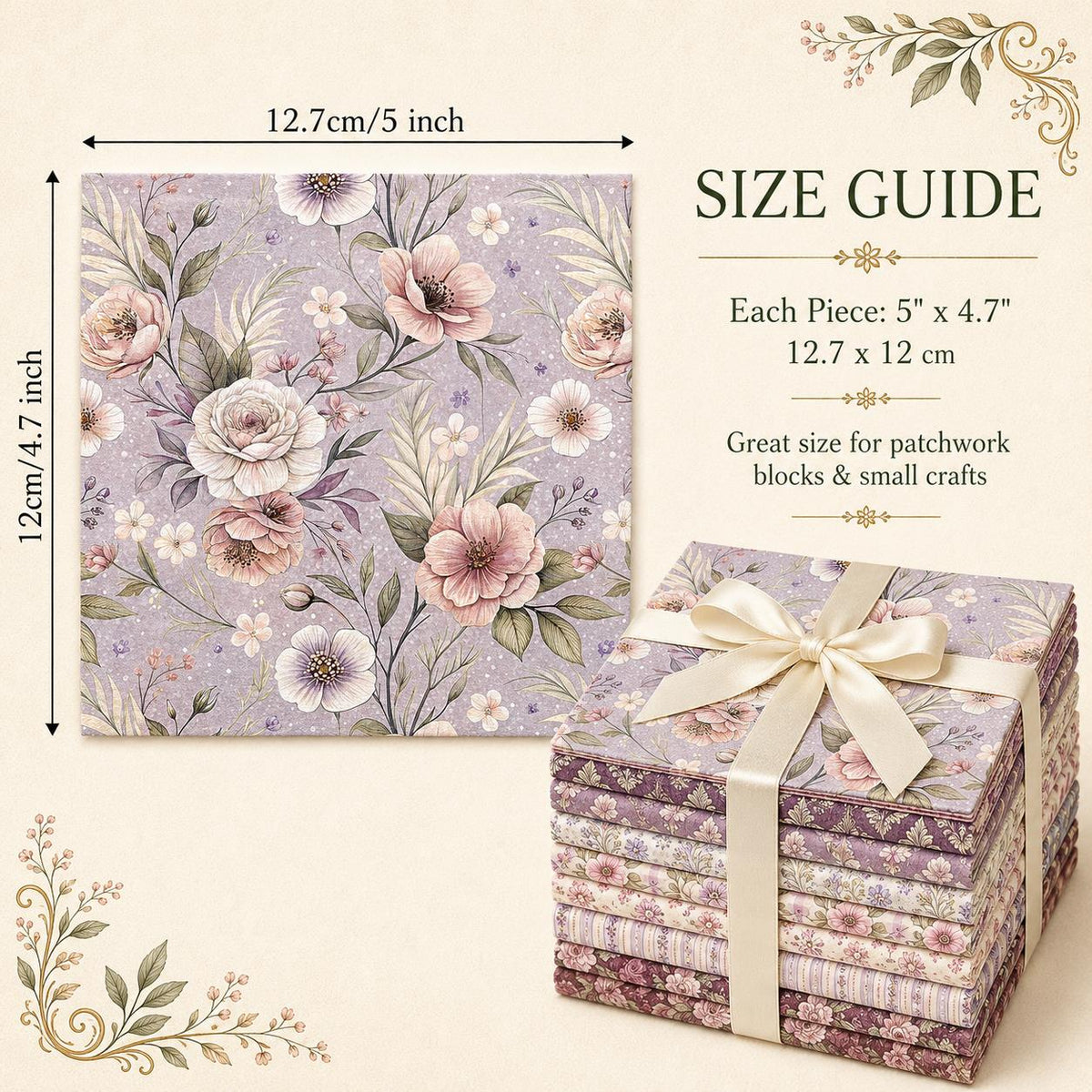 10Pc/Set Flower Purple Series Stripe Plaid Fat Quarter Fabric, Pre-Cut Square Fabric Assort, Fabric Set, Craft Fabric, Handmade DIY Patchwork Fabric,Home Quilting Sewing Fabric, Packaging Fabric, Scrapbooking Craft Hobbyist