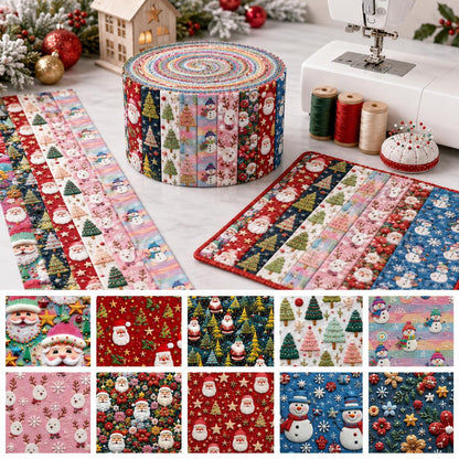 10pcs Vintage 2D Flat Christmas Santa Snowman Jelly Roll Fabric Strips 2.5X19.7inch Pre-cut 100% Polyester for Patchwork Quilts, Table Runners, Placemats, Tote Bags, Storage Pouches, Makeup Bags, Coasters, Quilt Blocks & Binding Multi-color