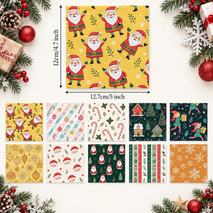 10Pc/Set Christmas Series Santa Claus Star Holly Gift Fat Quarter Fabric, Pre-Cut Square Fabric Assort, Fabric Set, Craft Fabric, Handmade DIY Patchwork Fabric,Home Quilting Sewing Fabric, Packaging Fabric, Scrapbooking Craft Hobbyist