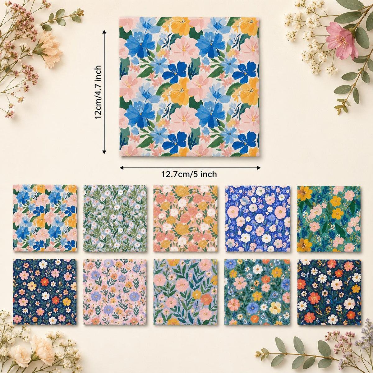 10pcs Charm Pack Set Floral Pattern Vintage Style Handmade DIY with Rich Color and Texture Elements 100% Polyester Patchwork in 10 Design Styles Suitable for Patchwork DIY Craft Projects DIY Wallet Making Gift Giving Bag Making Mother's Day Gift