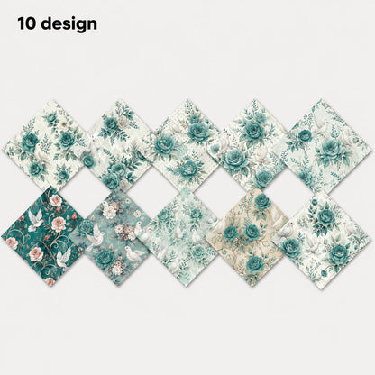 10Pc/Set Flower Green Series Fat Quarter Fabric, Pre-Cut Square Fabric Assort, Fabric Set, Craft Fabric, Handmade DIY Patchwork Fabric,Home Quilting Sewing Fabric, Packaging Fabric, Scrapbooking Craft Hobbyist