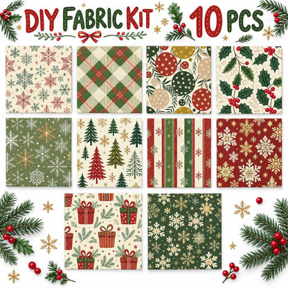 10Pc/Set Christmas Series Stripe Plaid Tree Gift Fat Quarter Fabric, Pre-Cut Square Fabric Assort, Fabric Set, Craft Fabric, Handmade DIY Patchwork Fabric,Home Quilting Sewing Fabric, Packaging Fabric, Scrapbooking Craft Hobbyist