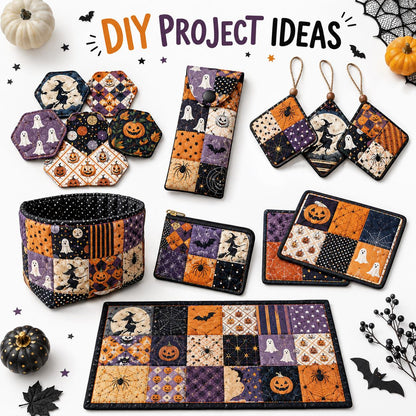 10Pc/Set Halloween Series Skull Pumpkin Bat Dot Stripe Star Fat Quarter Fabric, Pre-Cut Square Fabric Assort, Fabric Set, Craft Fabric, Handmade DIY Patchwork Fabric,Home Quilting Sewing Fabric, Packaging Fabric, Scrapbooking Craft Hobbyist