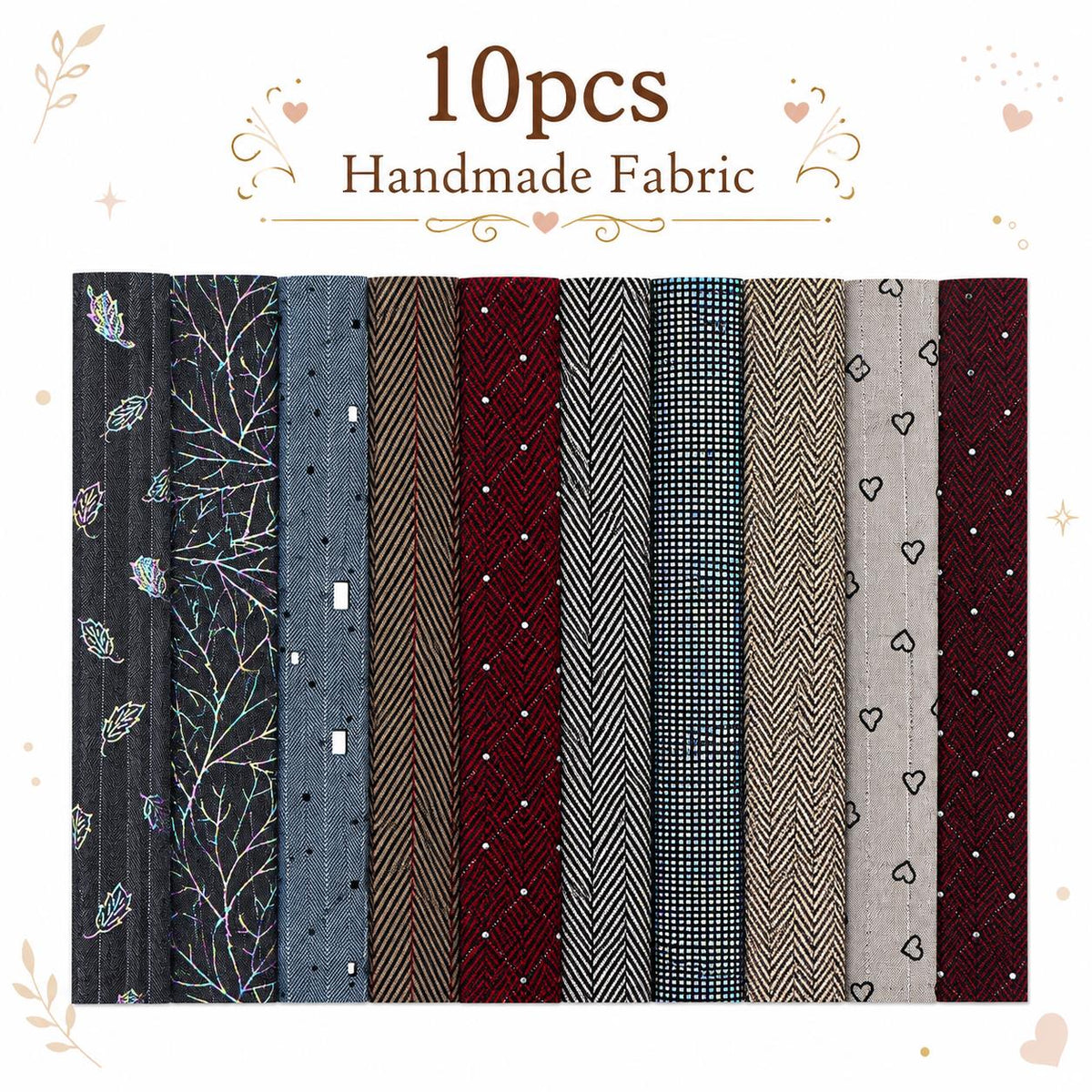 10pcs Vintage Plain Solid Pattern Jelly Roll Fabric Strips 2.5X19.7inch Pre-cut 100% Polyester for Patchwork Quilts, Table Runners, Placemats, Tote Bags, Storage Pouches, Makeup Bags, Coasters, Quilt Blocks & Binding Multi-color