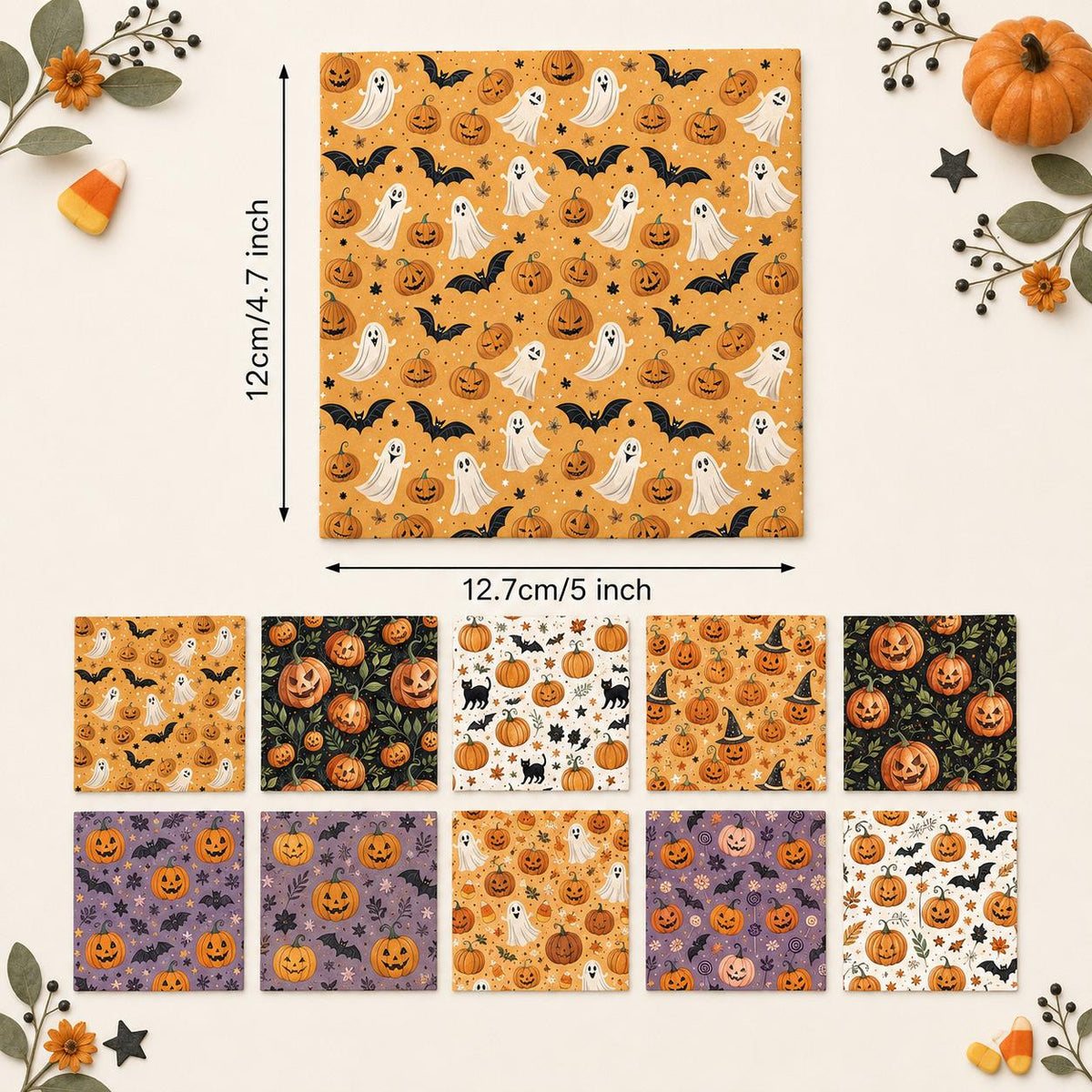 10pcs Charm Pack Set Halloween Pumpkin Ghost Pattern Vintage Style Handmade DIY with Rich Color and Texture Elements 100% Polyester Patchwork in 10 Design Styles Suitable for Patchwork DIY Craft Projects DIY Wallet Making Gift Giving Bag Making Mother's D