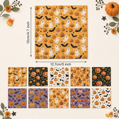 10pcs Charm Pack Set Halloween Pumpkin Ghost Pattern Vintage Style Handmade DIY with Rich Color and Texture Elements 100% Polyester Patchwork in 10 Design Styles Suitable for Patchwork DIY Craft Projects DIY Wallet Making Gift Giving Bag Making Mother's D