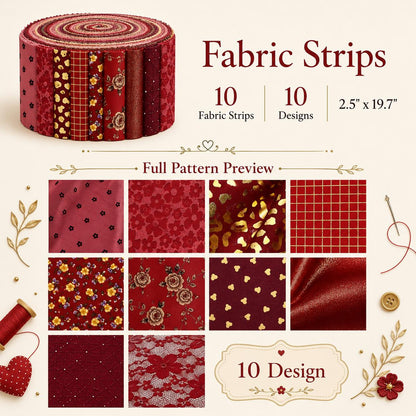 10Pc/Set, Making 10 Images 1pc Each, Each Size: 6.3*50cm Floral Red Series Sliced Fabric Set Style Combination, Polyester Jelly Roll Fabric Strips, Pre-Cut Quilting Squares, For Quilting DIY, Handicrafts And Sewing, Blankets, Rugs, Interior Decoration