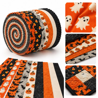 10Pc/Set, Making 10 Images 1pc Each, Each Size: 6.3*50cm Bat Pumpkin Ghost Halloween Series Sliced Fabric Set Style Combination, Polyester Jelly Roll Fabric Strips, Pre-Cut Quilting Squares, For Quilting DIY, Handicrafts And Sewing, Blankets, Rugs, Interi