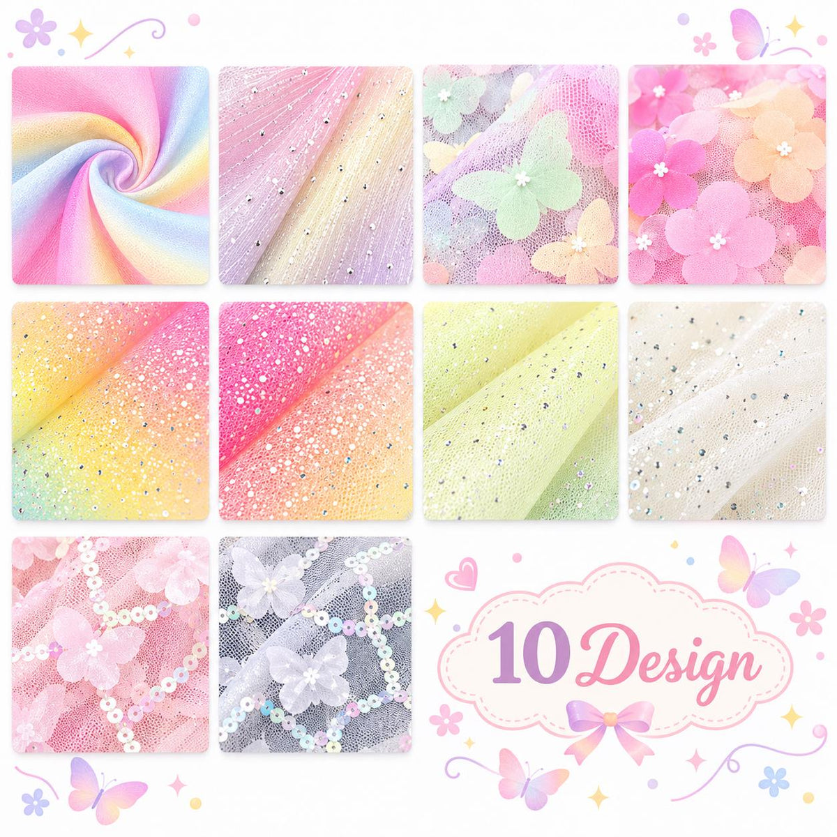 10pcs Vintage Butterfly Mesh Gauze Lace Series Jelly Roll Fabric Strips 2.5X19.7inch Pre-cut 100% Polyester for Patchwork Quilts, Table Runners, Placemats, Tote Bags, Storage Pouches, Makeup Bags, Coasters, Quilt Blocks & Binding Multi-color