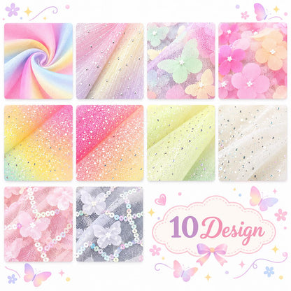 10pcs Vintage Butterfly Mesh Gauze Lace Series Jelly Roll Fabric Strips 2.5X19.7inch Pre-cut 100% Polyester for Patchwork Quilts, Table Runners, Placemats, Tote Bags, Storage Pouches, Makeup Bags, Coasters, Quilt Blocks & Binding Multi-color