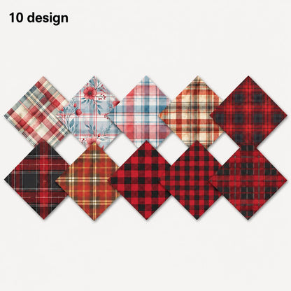 10Pc/Set Christmas Plaid Series Flower Fat Quarter Fabric, Pre-Cut Square Fabric Assort, Fabric Set, Craft Fabric, Handmade DIY Patchwork Fabric,Home Quilting Sewing Fabric, Packaging Fabric, Scrapbooking Craft Hobbyist