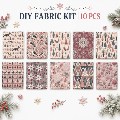 10Pc/Set Christmas Series Deer Christmas Tree Santa Claus Flower Fat Quarter Fabric, Pre-Cut Square Fabric Assort, Fabric Set, Craft Fabric, Handmade DIY Patchwork Fabric,Home Quilting Sewing Fabric, Packaging Fabric, Scrapbooking Craft Hobbyist