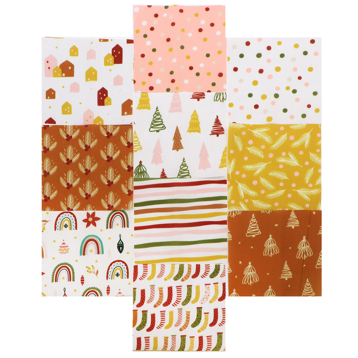 10Pc/Set Christmas Series Dot Tree House Star Stripe Fat Quarter Fabric, Pre-Cut Square Fabric Assort, Fabric Set, Craft Fabric, Handmade DIY Patchwork Fabric,Home Quilting Sewing Fabric, Packaging Fabric, Scrapbooking Craft Hobbyist