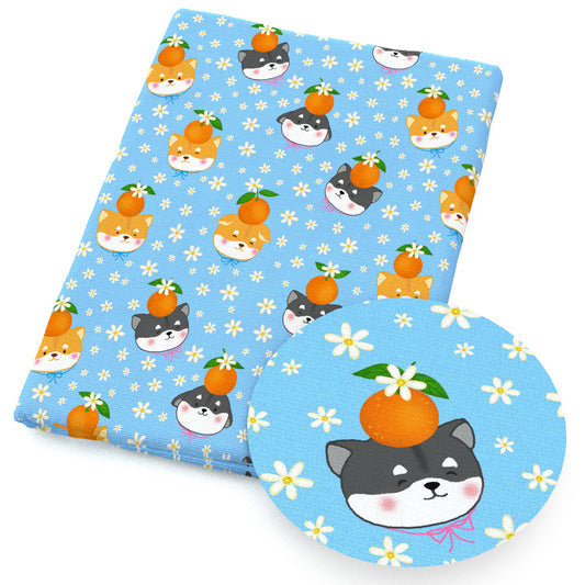 orange dogpuppy flowerfloral fabric