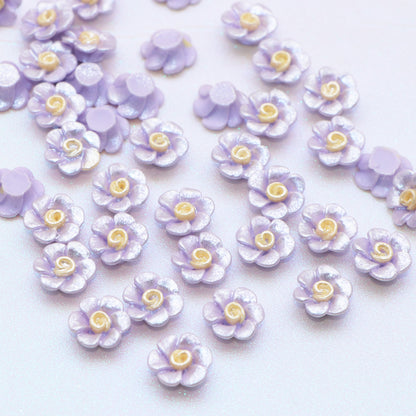 10pcs Pearlescent Flower Shaped 3D Acrylic Resin Cabochon Charms Ornament DIY Creative Phone Shell Case Keychain Fridge Patches Decors Accessories