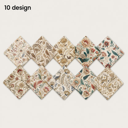 10pcs Charm Pack Set Floral Vintage Style Pattern Handmade DIY with Rich Color and Texture Elements 100% Polyester Patchwork in 10 Design Styles Suitable for Patchwork DIY Craft Projects DIY Wallet Making Gift Giving Bag Making Mother's Day Gift