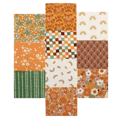 10pcs Charm Pack Set Floral Autumn Pattern 100% Polyester Patchwork in 10 Design Styles, Ready-to-Sew Without Cutting, Suitable For Patchwork Wallet Making Gift Giving Tote Bags Coasters DIY Craft Projects