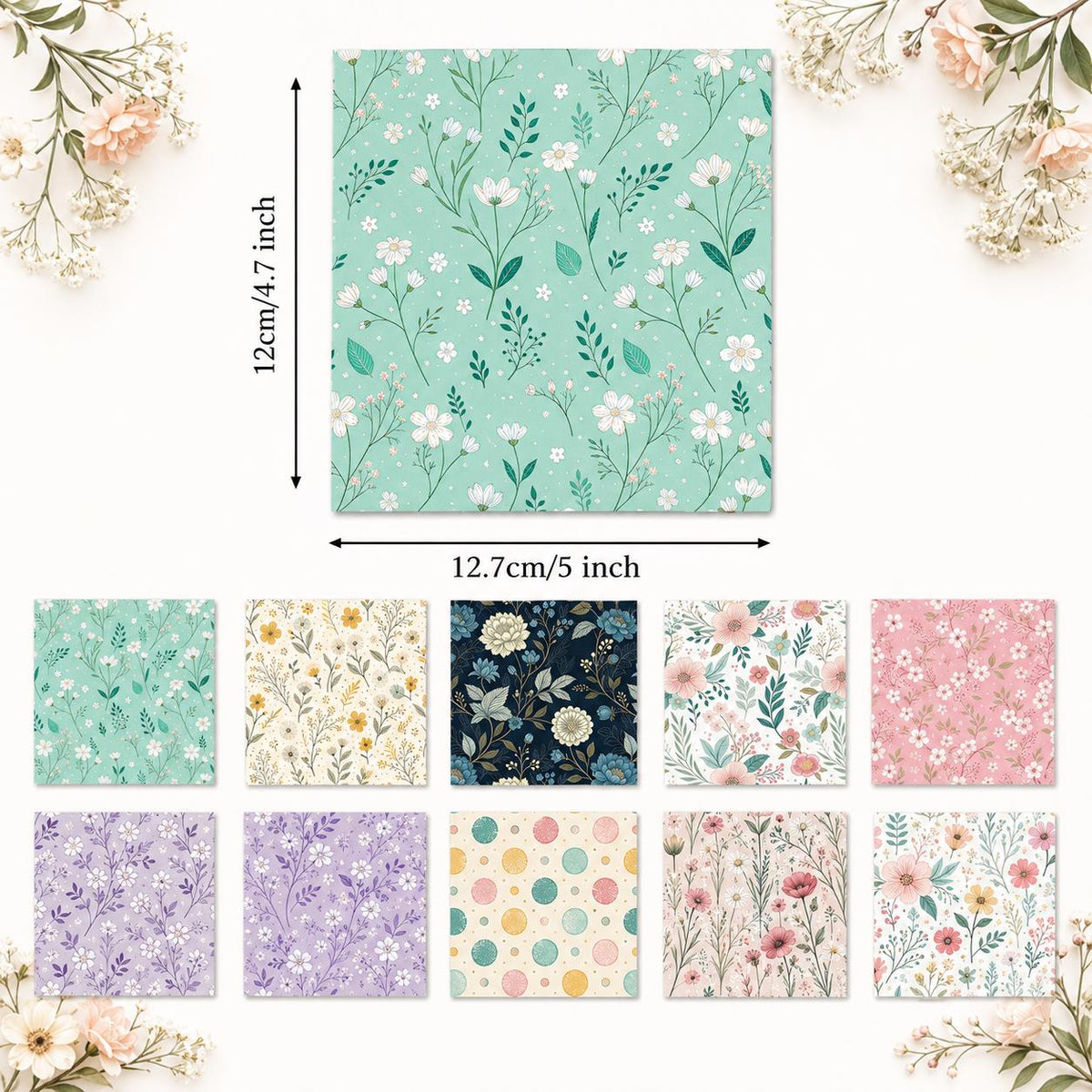 10pcs Charm Pack Set Floral Pattern Vintage Style Handmade DIY with Rich Color and Texture Elements 100% Polyester Patchwork in 10 Design Styles Suitable for Patchwork DIY Craft Projects DIY Wallet Making Gift Giving Bag Making Mother's Day Gift