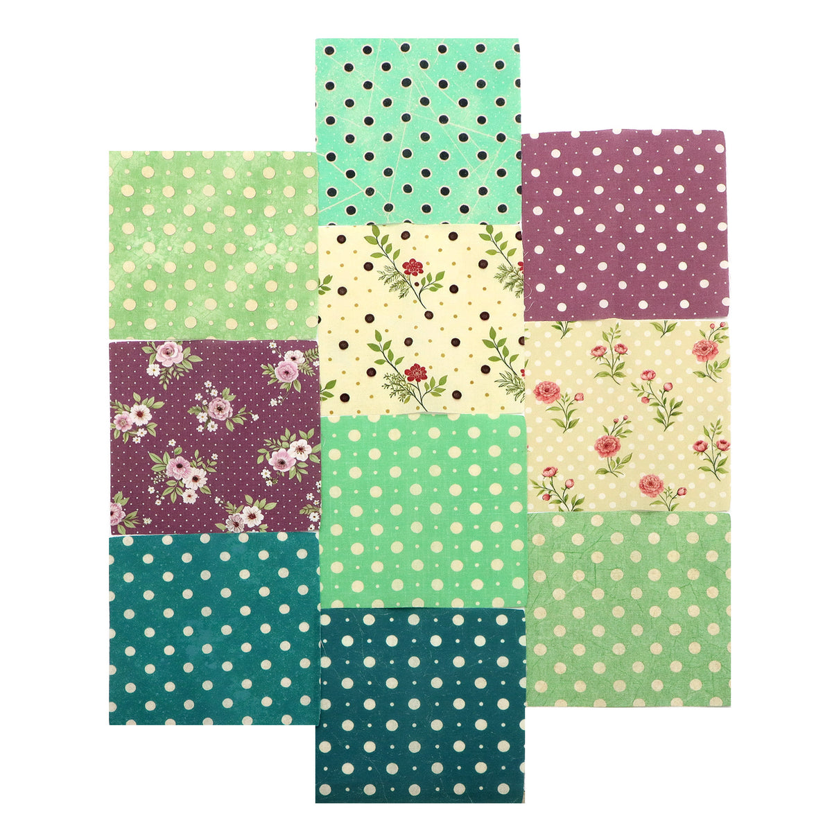 10pcs Charm Pack Set Floral Dot Pattern Vintage Style Handmade DIY with Rich Color and Texture Elements 100% Polyester Patchwork in 10 Design Styles Suitable for Patchwork DIY Craft Projects DIY Wallet Making Gift Giving Bag Making Mother's Day Gift