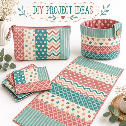 10pcs Vintage Dot Flower Pattern Jelly Roll Fabric Strips 2.5X19.7inch Pre-Cut 100% Polyester For Patchwork Quilts, Table Runners, Placemats, Tote Bags, Storage Pouches, Makeup Bags, Coasters, Quilt Blocks & Binding