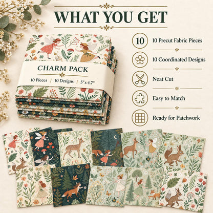 10Pc/Set Flower Series Deer Tree Fox Mushroom Fat Quarter Fabric, Pre-Cut Square Fabric Assort, Fabric Set, Craft Fabric, Handmade DIY Patchwork Fabric,Home Quilting Sewing Fabric, Packaging Fabric, Scrapbooking Craft Hobbyist