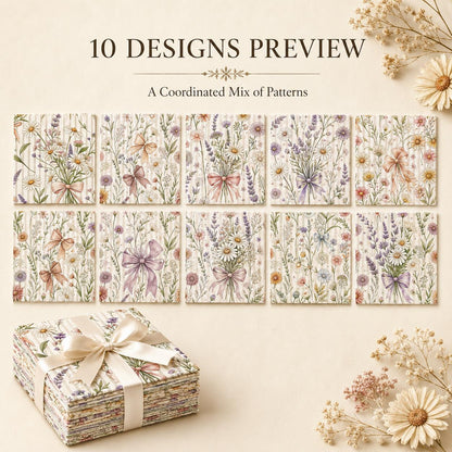 10pcS Charm Pack Set Floral Pattern VIntage Style Handmade DIY With Rich Color and Texture Elements 100% Polyester Patchwork in 10 Design Styles Suitable For Patchwork DIY Craft Projects DIY Wallet Making Gift Giving Bag Making Mother's Day Gift