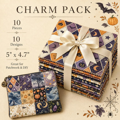 10pcs Charm Pack Set Bat Pumpkin Moon Halloween Vintage Style Pattern Handmade DIY with Rich Color and Texture Elements 100% Polyester Patchwork in 10 Design Styles Suitable for Patchwork DIY Craft Projects DIY Wallet Making Gift Giving Bag Making