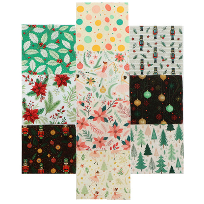 10Pc/Set Christmas Series Flower Ballet Tree Holly Fat Quarter Fabric, Pre-Cut Square Fabric Assort, Fabric Set, Craft Fabric, Handmade DIY Patchwork Fabric,Home Quilting Sewing Fabric, Packaging Fabric, Scrapbooking Craft Hobbyist