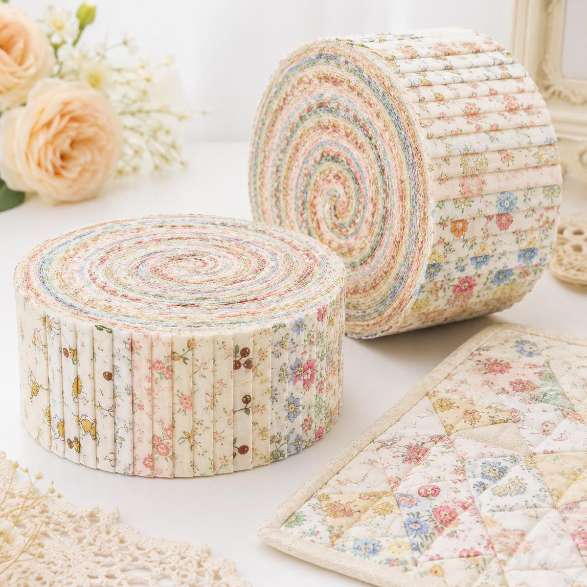 10pcs Vintage Floral Pattern Jelly Roll Fabric Strips 2.5X19.7inch Pre-cut 100% Polyester for Patchwork Quilts, Table Runners, Placemats, Tote Bags, Storage Pouches, Makeup Bags, Coasters, Quilt Blocks & Binding Multi-color