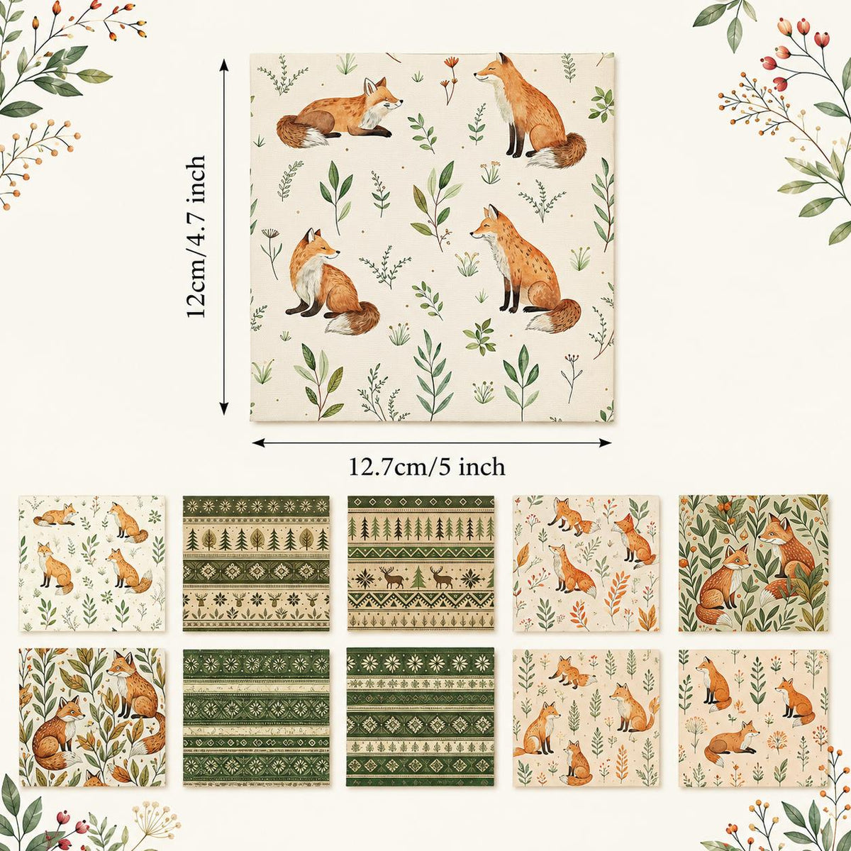 10pcs Charm Pack Set Floral Fox Pattern Vintage Style Handmade DIY with Rich Color and Texture Elements 100% Polyester Patchwork in 10 Design Styles Suitable for Patchwork DIY Craft Projects DIY Wallet Making Gift Giving Bag Making Mother's Day Gift