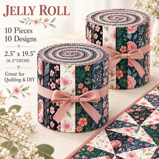 10pcs Vintage Floral Pattern Jelly Roll Fabric Strips 2.5X19.7inch Pre-Cut 100% Polyester For Patchwork Quilts, Table Runners, Placemats, Tote Bags, Storage Pouches, Makeup Bags, Coasters, Quilt Blocks & Binding