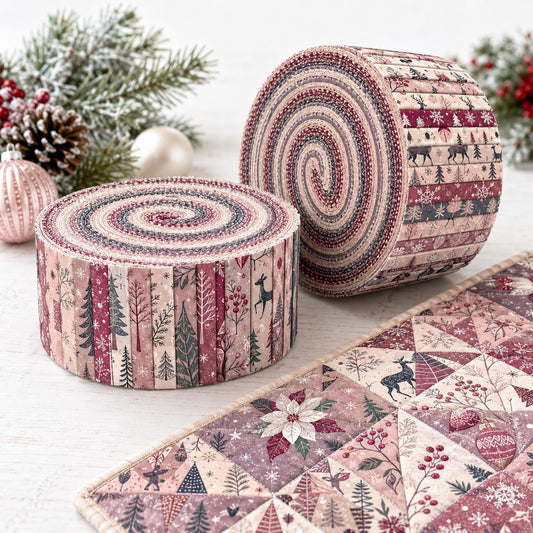 10pcs Vintage Christmas Tree Snow Deer Pattern Jelly Roll Fabric Strips 2.5X19.7inch Pre-Cut 100% Polyester For Patchwork Quilts, Table Runners, Placemats, Tote Bags, Storage Pouches, Makeup Bags, Coasters, Quilt Blocks & Binding