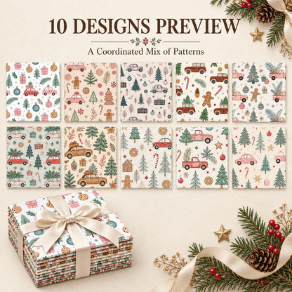 10Pc/Set Christmas Series Star Car Tree Gift Crutch Fat Quarter Fabric, Pre-Cut Square Fabric Assort, Fabric Set, Craft Fabric, Handmade DIY Patchwork Fabric,Home Quilting Sewing Fabric, Packaging Fabric, Scrapbooking Craft Hobbyist