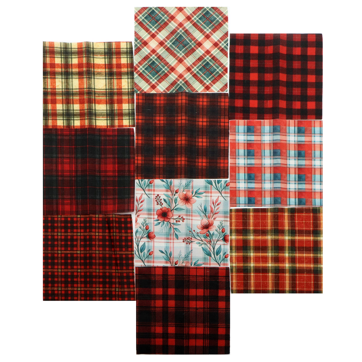 10Pc/Set Christmas Plaid Series Flower Fat Quarter Fabric, Pre-Cut Square Fabric Assort, Fabric Set, Craft Fabric, Handmade DIY Patchwork Fabric,Home Quilting Sewing Fabric, Packaging Fabric, Scrapbooking Craft Hobbyist