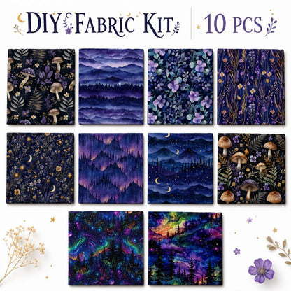 10Pc/Set Flower Series Mushroom Moon Galaxy Mountain Fat Quarter Fabric, Pre-Cut Square Fabric Assort, Fabric Set, Craft Fabric, Handmade DIY Patchwork Fabric,Home Quilting Sewing Fabric, Packaging Fabric, Scrapbooking Craft Hobbyist