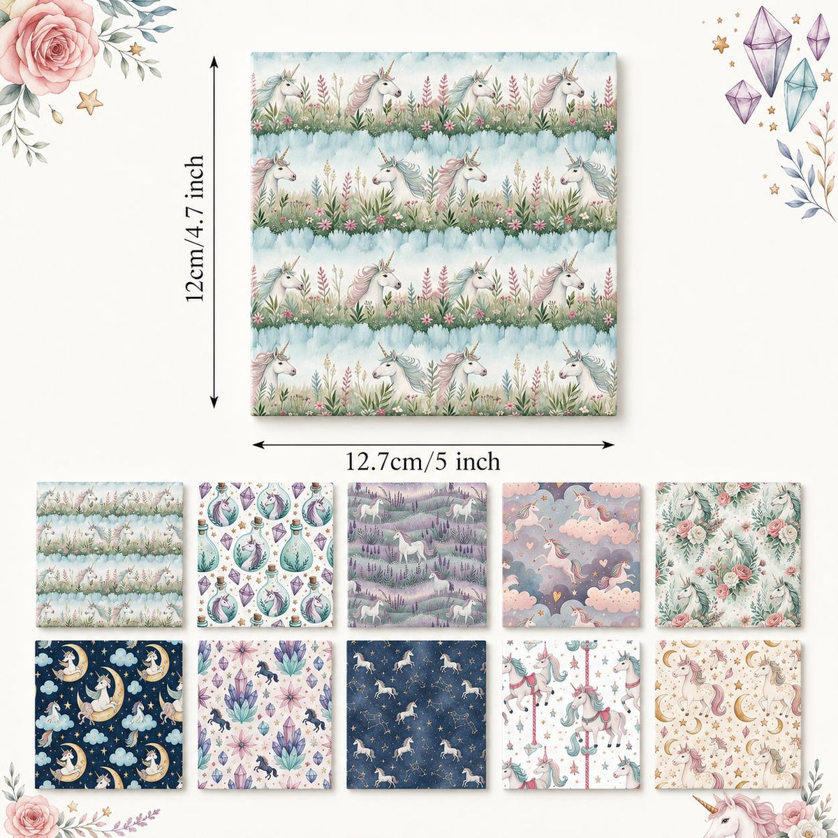 10Pc/Set Unicorn Series Flower Moon Lavender Fat Quarter Fabric, Pre-Cut Square Fabric Assort, Fabric Set, Craft Fabric, Handmade DIY Patchwork Fabric,Home Quilting Sewing Fabric, Packaging Fabric, Scrapbooking Craft Hobbyist