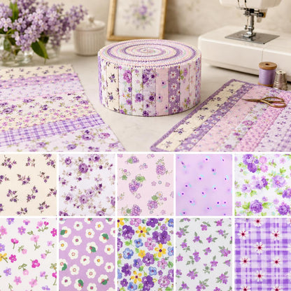 10pcs Vintage Floral Purple Pattern Jelly Roll Fabric Strips 2.5X19.7inch Pre-cut 100% Polyester for Patchwork Quilts, Table Runners, Placemats, Tote Bags, Storage Pouches, Makeup Bags, Coasters, Quilt Blocks & Binding Multi-color