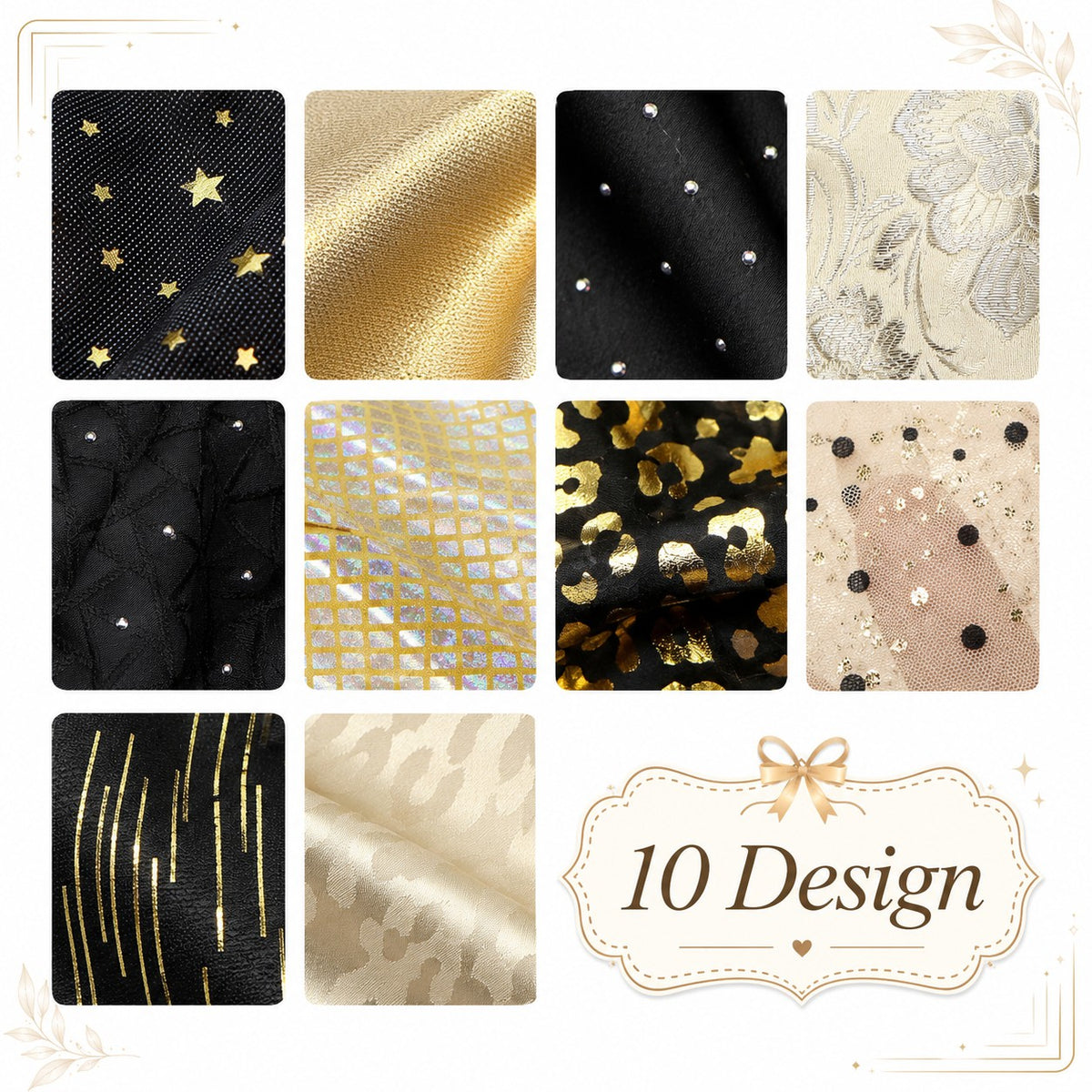 10Pc/Set, Making 10 Images 1pc Each, Each Size: 6.3*50cm Leopard Star Golden Hot Stamping Series Sliced Fabric Set Style Combination, Polyester Jelly Roll Fabric Strips, Pre-Cut Quilting Squares, For Quilting DIY, Handicrafts And Sewing, Blankets, Rugs, I